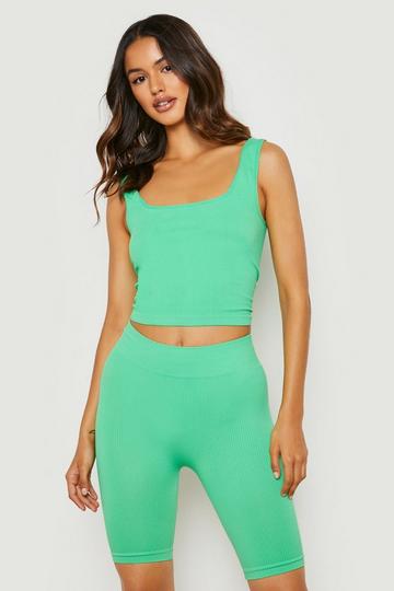 Seamless Ribbed Square Neck Crop Top green