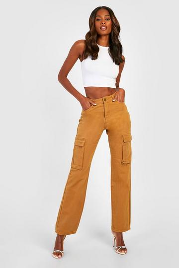 Brown Mid Rise Cargo Jeans