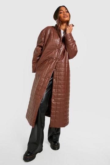 Brown Pu Padded Longline Jacket