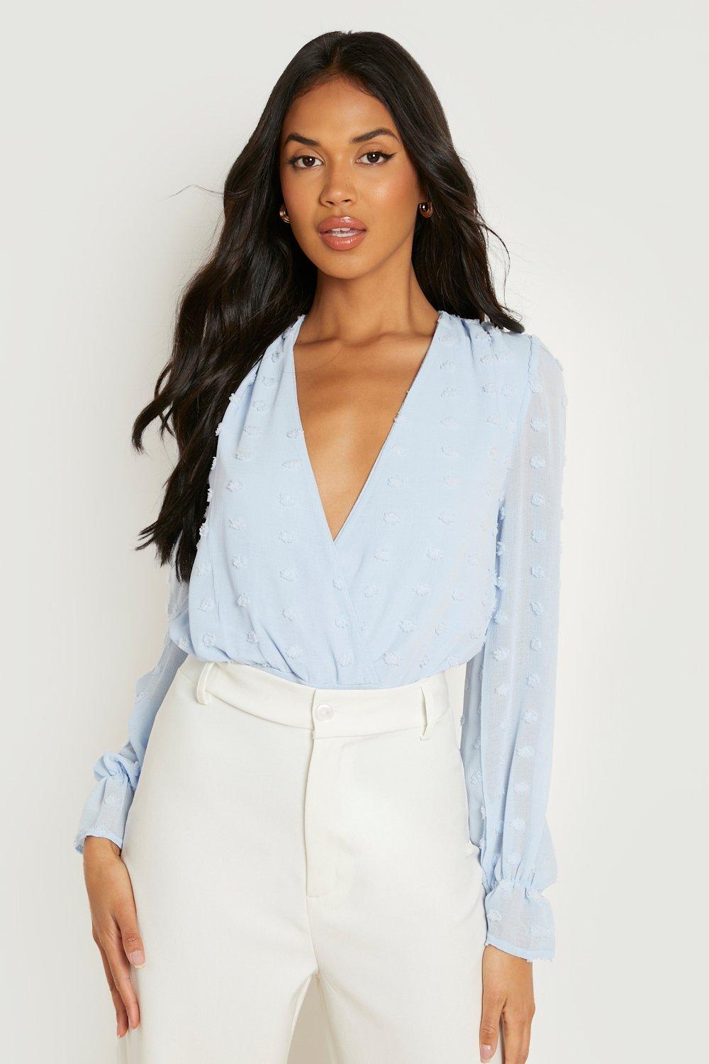 white wrap blouse bodysuit