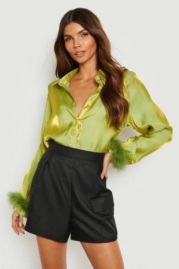 Shimmer Oversized Feather Shirt lime