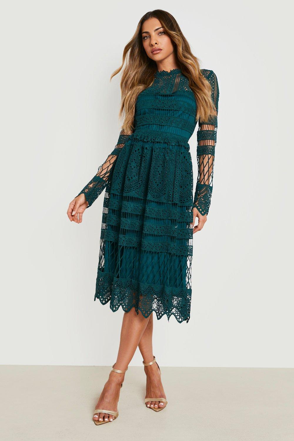 Boohoo green hot sale lace dress