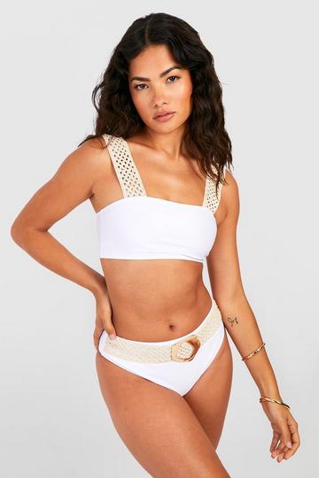 Raffia Crochet Square Neck Bikini Top white