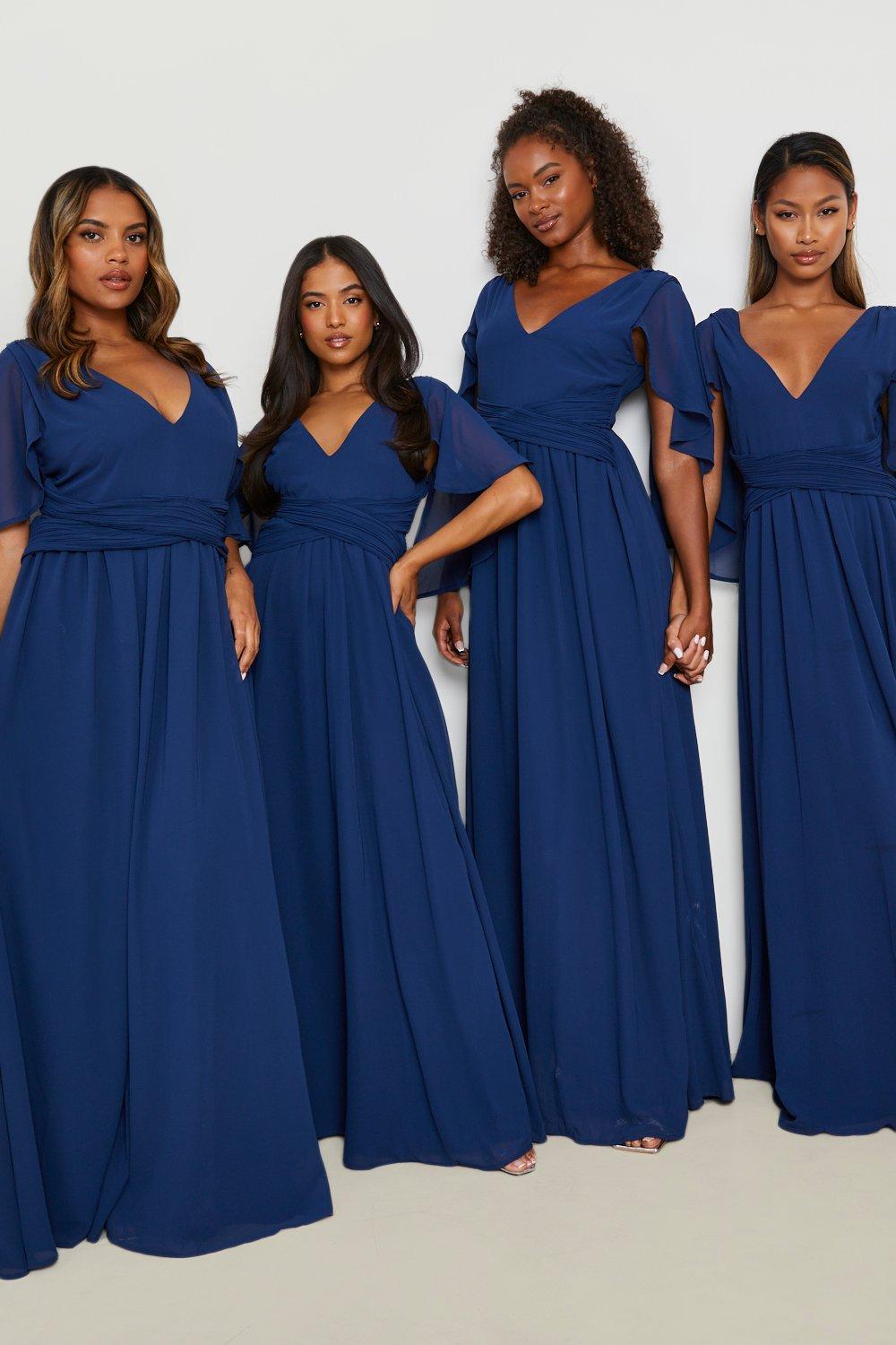 Navy chiffon cheap bridesmaid dress