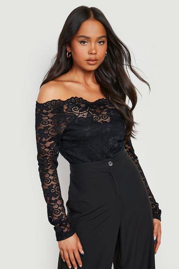 Petite Lace Off The Shoulder Bodysuit black