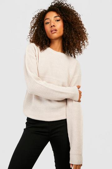 Tall Crew Neck Knitted Jumper stone