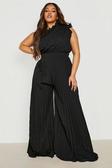 Plus Pleated Ruffle One Jumpsuit black