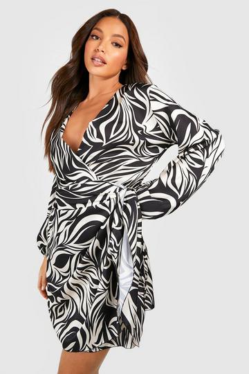 Tall Ruched Tie Side Abstract Print Mini Dress black