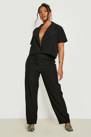 Plus Woven Cropped Blazer & Trousers Co-ord