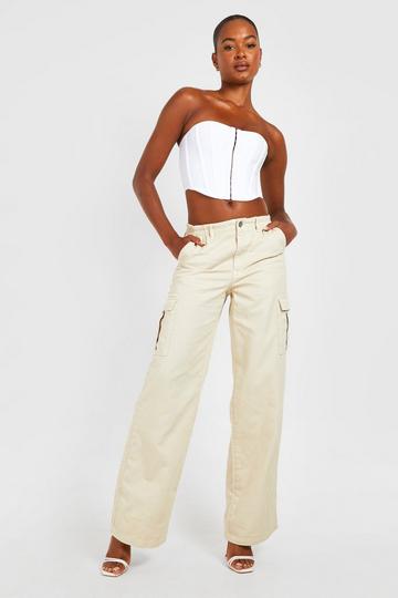 Beige Tall Low Rise Cargo Detail Relaxed Fit Jean