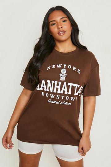 Plus Manhattan Slogan Oversized T-shirt chocolate