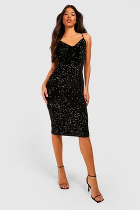 Tall Cut Out One Sleeve Velvet Sequin Dress