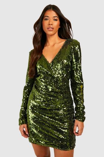 Tall Wrap Over Sequin Dress green