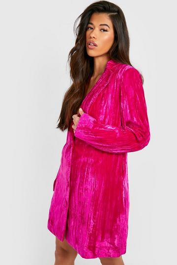 Fuchsia Pink Tall Crinkle Velvet Blazer Dress
