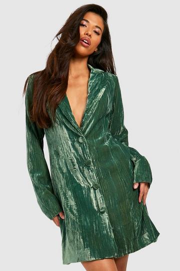 Green Tall Crinkle Velvet Blazer Dress