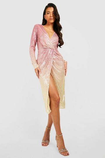 Tall Ombre Sequin Wrap Midi Dress blush