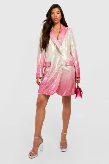 Tall Ombre Sequin Blazer Dress hot pink