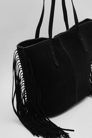 Black Fringed Shopper Bag