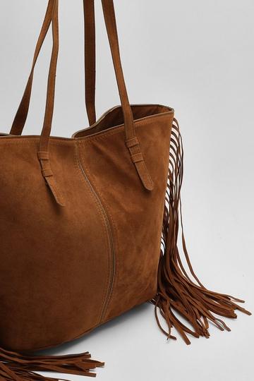 Tan Brown Fringed Shopper Bag