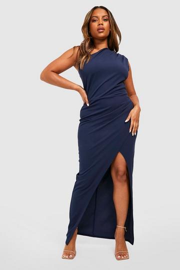 Navy Plus Scuba Crepe One Shoulder Maxi Dress