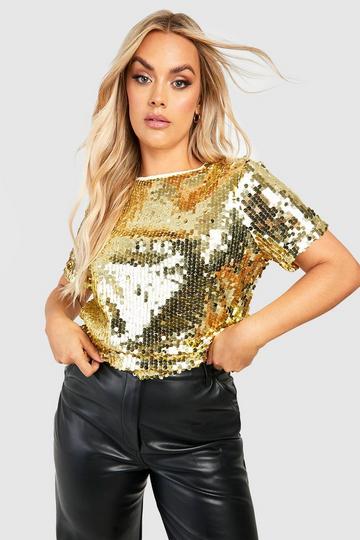 Gold Metallic Plus Disco Sequin T-Shirt