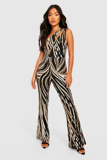 Petite Abstract Sequin Asymmetric Jumpsuit black