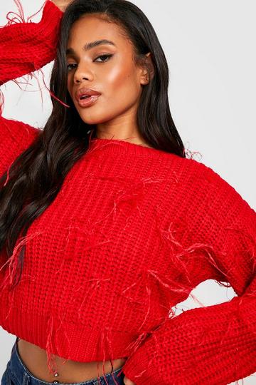 All Over Feather Trim Jumper red