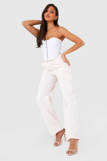 Seam Front Wide Leg Cargo Trouser stone