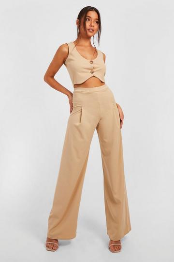 Cropped Waistcoat & Wide Leg Trousers sand
