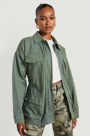 Green Tall Utility Pocket Detail Denim Jacket