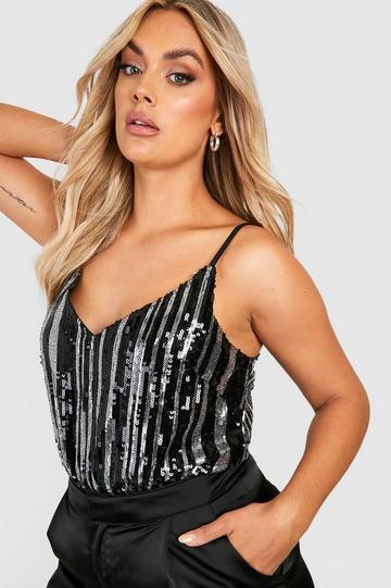 Gold Metallic Plus Sequin Stripe Wrap Bodysuit