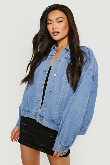 Blue Balloon Sleeve Oversized Denim Jacket