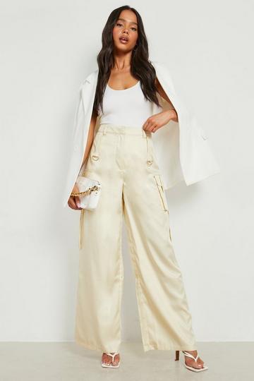 Petite Woven Wide Leg Cargo Trouser stone