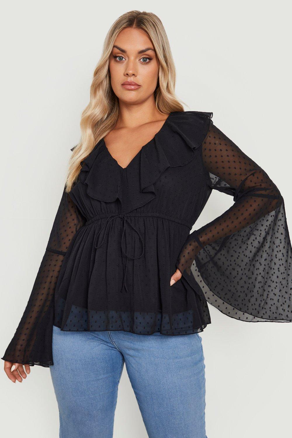 Women's Plus Floral Puff Sleeve Peplum Top | Boohoo UK