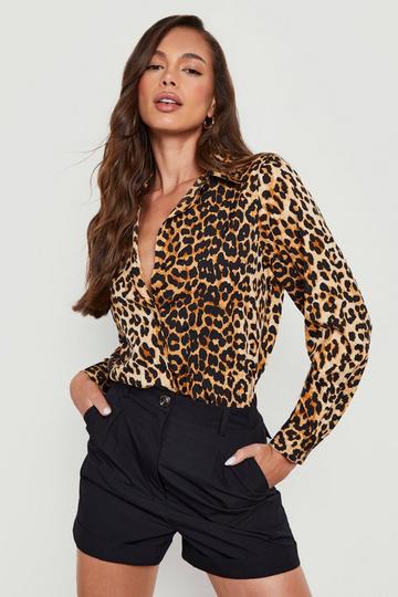 Leopard Print Oversized Shirt brown