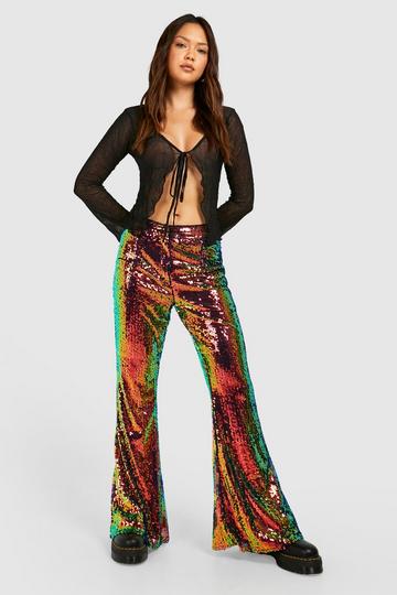 High Waist Sequin Flare Trousers multi