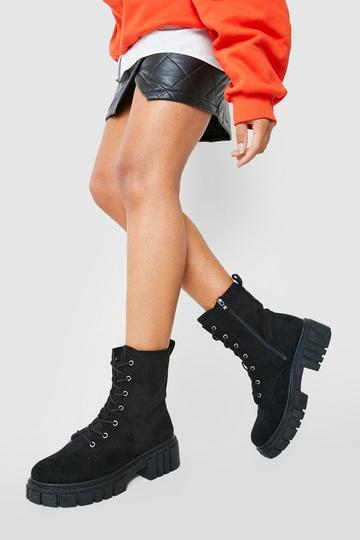 Wide Fit Chunky Sole Hiker Boot black
