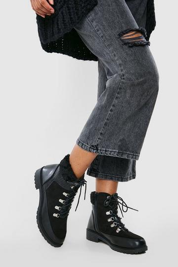 Faux Fur Hiker Boots black