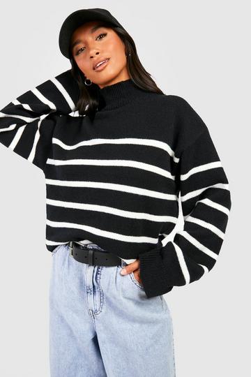 Petite Wide Sleeve Striped Sweater black