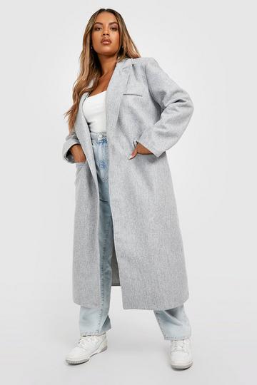 Grey Plus Belted Wool Look Coat