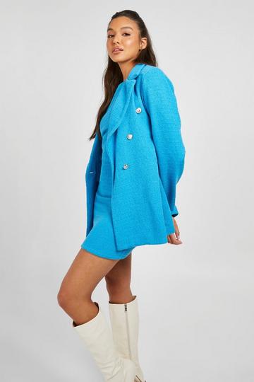 Gold Button Double Breasted Boucle Blazer azure