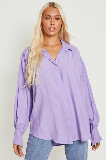 Lilac Purple Crinkle Volume Sleeve Oversized Shirt