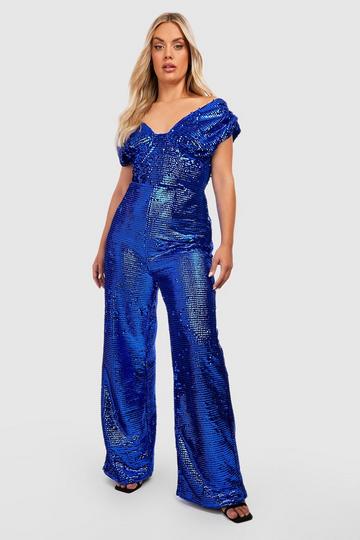 Plus Velvet Sequin Off The Shoulder Jumpsuit multi