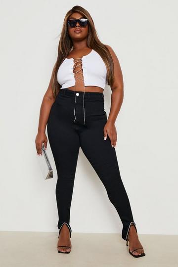 Plus Diamante Split Front High Rise Jean black