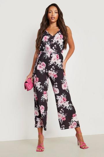 Tall Floral Tie Waist Jumpsuit black