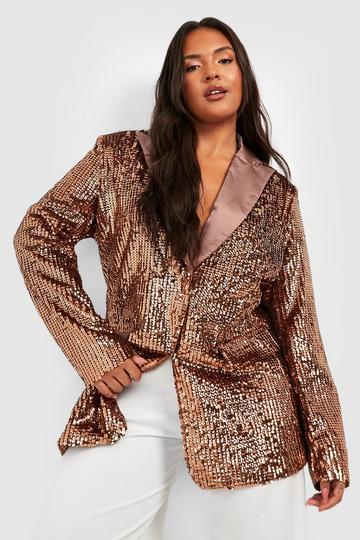 Plus Matte Sequin Oversized Blazer chocolate