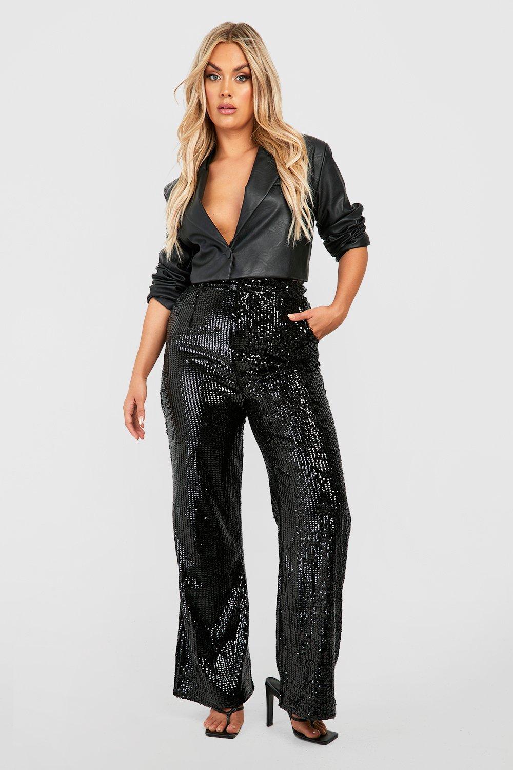 Sequin Pants for Women High Waisted Club Wear Straight Wide Leg 80s Trousers  Costume Loose Fitting Solid Color (XX-Large, Black) - Walmart.com