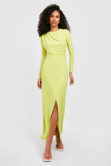 Slinky Long Sleeve Maxi Dress chartreuse