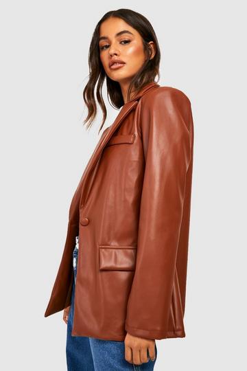 Brown Leather Look Oversized Mansy Blazer