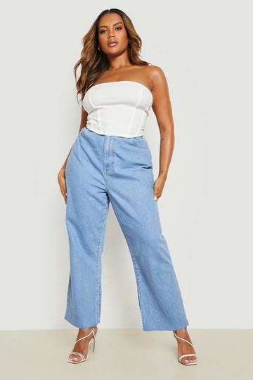 Plus Split Hem Straight Leg Jeans stonewash